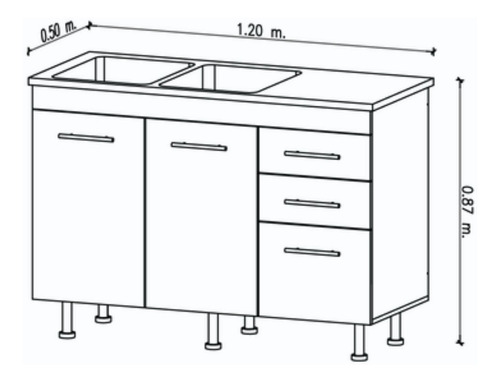 Imagen 2 de 4 de Bajo Mesada Amube Trento 120 Cm C/ Bacha Doble Mesada Inox