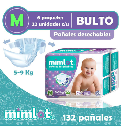 Bulto De Pañales Desechables Talla M Bebés De 5-9 Kg Mimlot