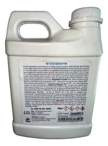Sayer Pine Limpiador Antibacterial Pisos Madera 1l Ad-0250 Cítrica
