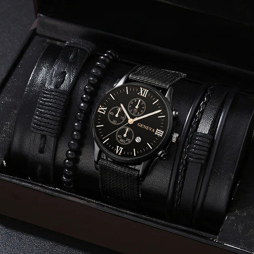 Set 32 - Set De Pulsera Pu Con Reloj De Cuarzo Para Hombre