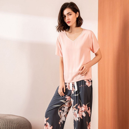 Pijama Elegante Dama Mujer Ropa De Dormir Suave 2 Piezas