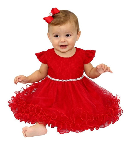 Vestido Infantil Festa Tam: Pmg Vermelho Com Renda Katitus