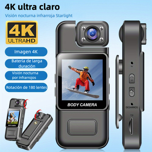 Cámara Corporal Portátil 4k Con Wifi, Visión Nocturna Y Clip