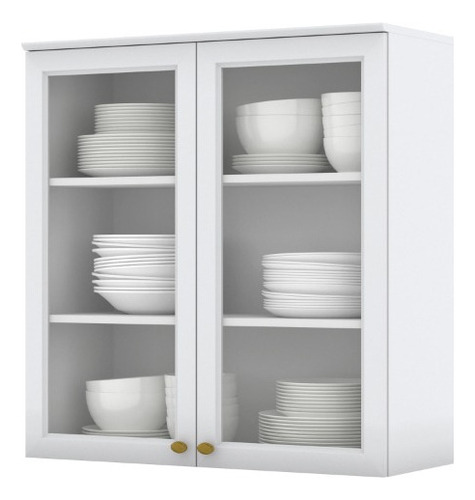 Henn armário aéreo portas vidro cozinha americana provençal 80cm cor branco