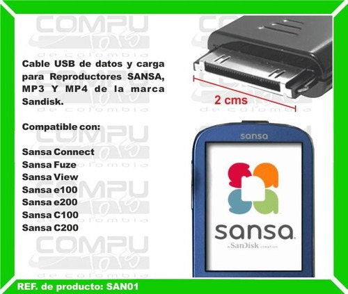 Imagen 3 de 6 de Sansa Mp4 Cable Reproductores Ref: San01 Computoys Sas