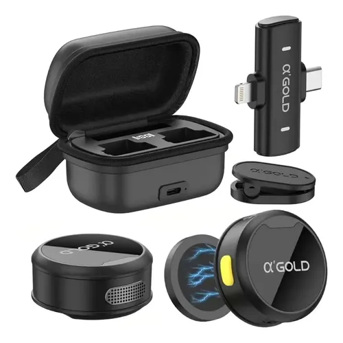 Microfone Lapela Sem Fio A'Gold 2 Em 1 Anti Ruído Para Celular e Computador
