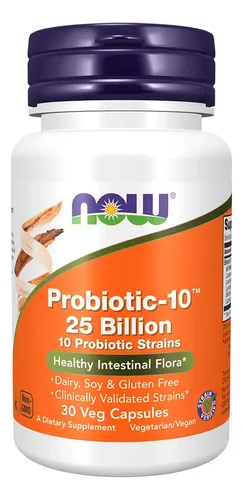 Probiotic-10 25 Bilhões Probiótico Now Foods 30 Veg Capsulas Sabor Sem Sabor