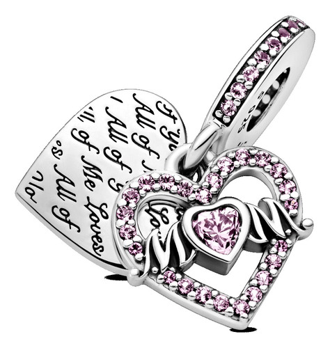 Charm Colgante Corazón Y Mamá De Plata Ley 925 + Caja