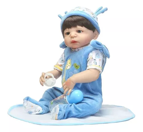 Boneco Bebê Reborn Menino Em Silicone Moreno Olho Azul 55 Cm no