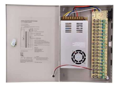 Fuente De Poder Para 18 Cámara Cctv Dc 12v 20a Con Gabinete 