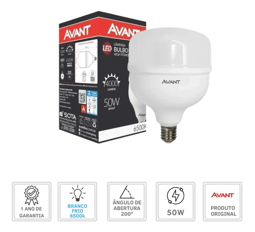 Lâmpada Led Bulbo 50w Avant Branca 6500k Alta Potência