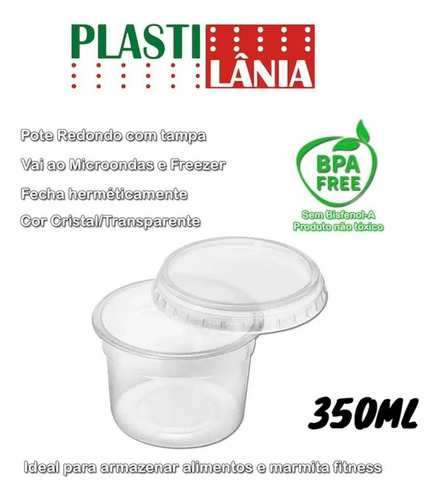 40un Pote Descartável Redondo 350ml Tampa Microondas Freezer