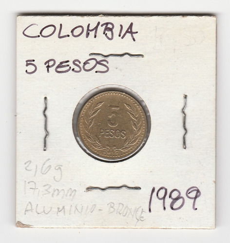 Moneda Colombia 5 Pesos 1989 Vf/xf