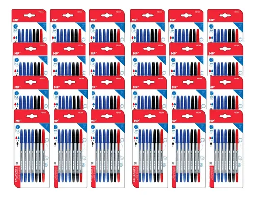 24 Pack De Lapiceros De Color Azul, Negro Y Rojo Escolar | Meses sin