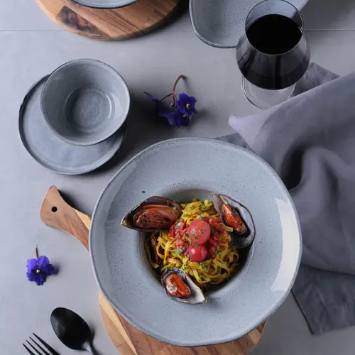 Pratos de Entrada Sobremesa Porto Brasil Stoneware Cinza Preto