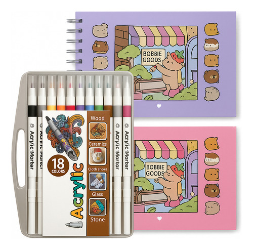 Kit Caderno Bobbie Goods Com Canetinhas Tira Estresse Color Kit 18 Canetinha-caderno Rosa Pink