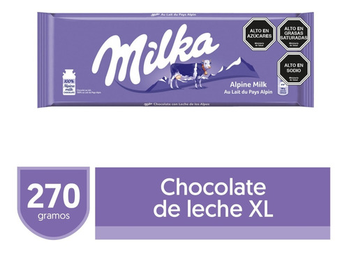Imagen 1 de 5 de Chocolate De Leche Milka® Barra 270g