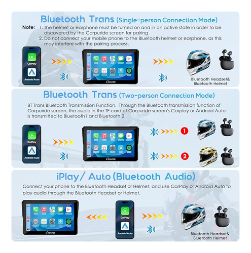 Pantalla Gps 7 Carplay/android Auto Para Motocicleta Blueto
