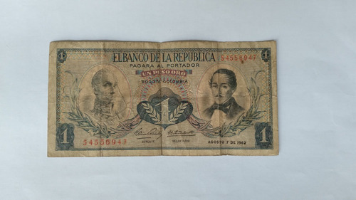 Billete De 1 Peso De Oro Colombia De 1.962