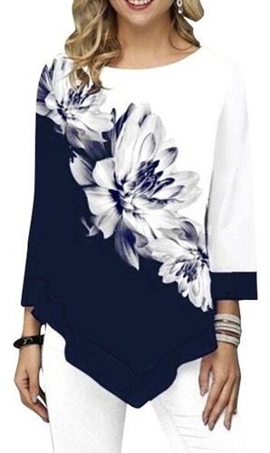 Blusa Estampada Floral De Mujer De Moda Talla Grande 3/4