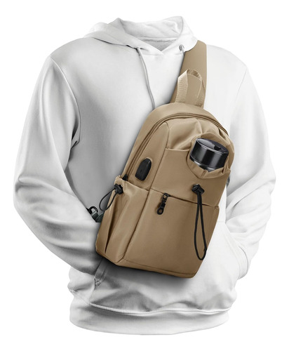 Sling Backpack Bag For Men Khaki,   Backpack Shoulder D...