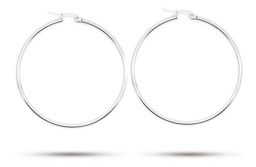 Aretes Acero Inox Plateado Circular Lisas Huecas 41mm