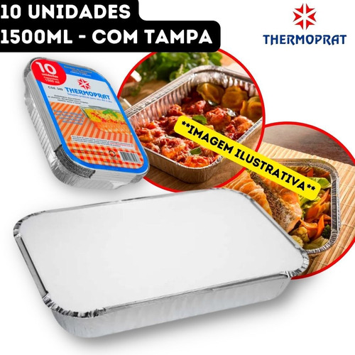 10un Bandeja Marmitex 1500ml Alumínio Retangular Com Tampa