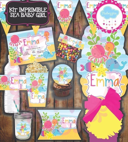 Kit Imprimible Editable Cumpleaños  Sea Baby