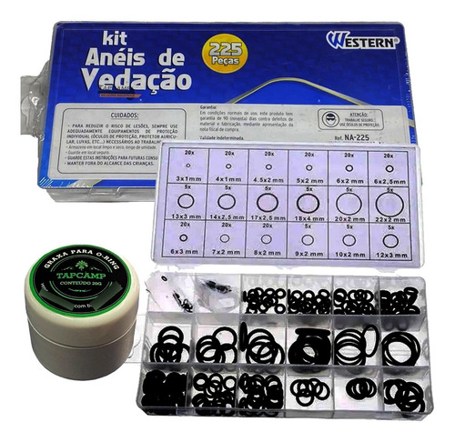 Kit Anel Oring Borracha 18 Tipos Ar Condiciona + Graxa Oring