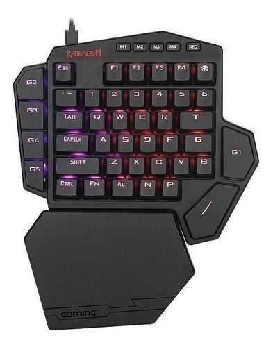 Imagen 1 de 6 de Teclado de una mano gamer Redragon Diti K585RGB Outemu Blue color negro con luz RGB