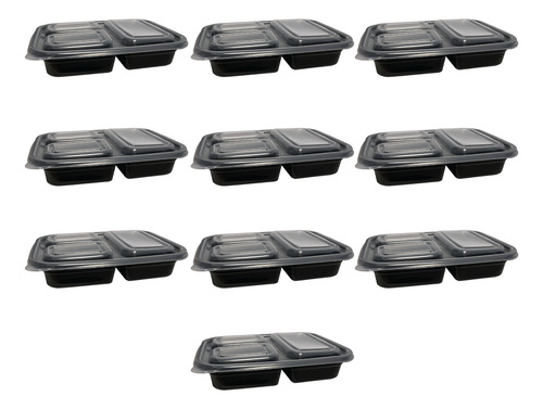 Set 10 Contenedores De Plástico Rectangular 3 Divisiones