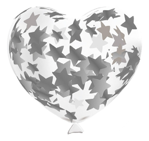 Globos Corazon Confeti Estrella Plata 12 Pulgadas X 6 Unidad Color Nude