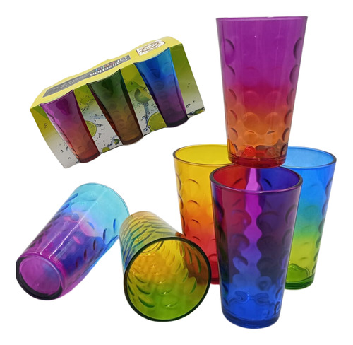 Set X6 Vasos De Vidrio Colores Agua Bebidas Tragos