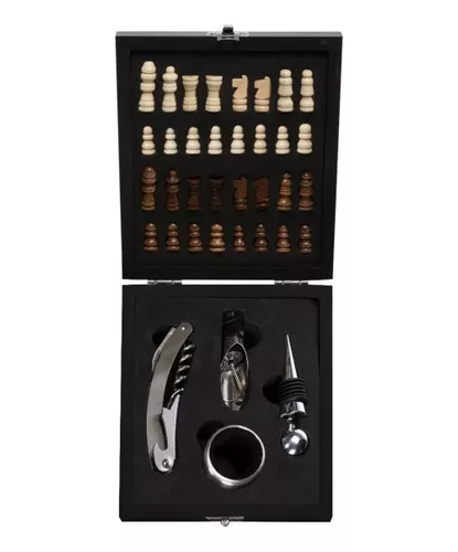 Kit Abridor de Vinho com jogo de Xadrez Abra Vinhos Com Elegância