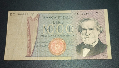 Billete De 1000 Liras Italia 1969 P.101. G. Verdi V.f.