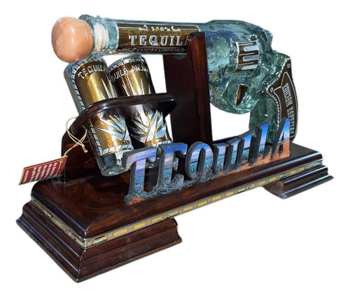 Pistola Licorera 400ml Con 2 Tequileros 60ml Con Madera Agua