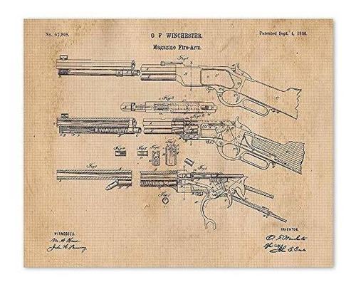 Vintage Winchester Lever Action Rifle Poster Gun Patent Prin