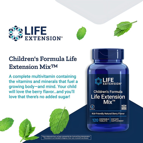 Fórmula Life Extension para crianças, sabor sem sabor de frutas vermelhas, 120 comprimidos