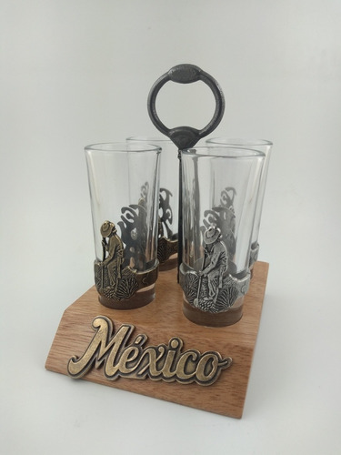 Tequilero En Base De Madera, Modelo De Jimador En Metal 