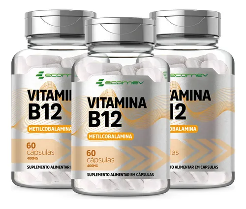 3x Vitamina B12 Metilcobalamina ( Forma Ativa ) 414%vd 180cp Sabo...