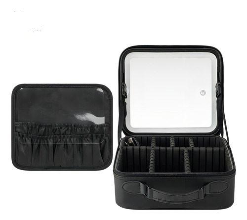 Estuche De Cosméticos Viaje Portátil Con Luz Led Maquillaje Color Negro