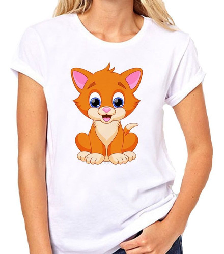 Remera De Mujer Gato Naranja Animado Dibujo