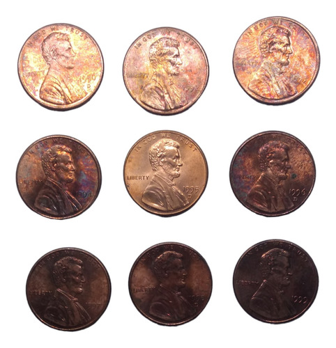  Monedas 1 Centavo U S A  Lincoln 9 Piezas De 1990 A 1999 