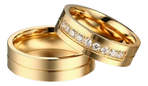 Aros Par Alianzas Matrimonio  Oro18k Cristales Joyeria Gold