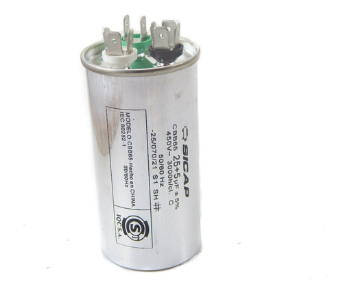 Capacitor Sicap Dual Doble Aire Acond Doble 25 Mf + 5 Mf