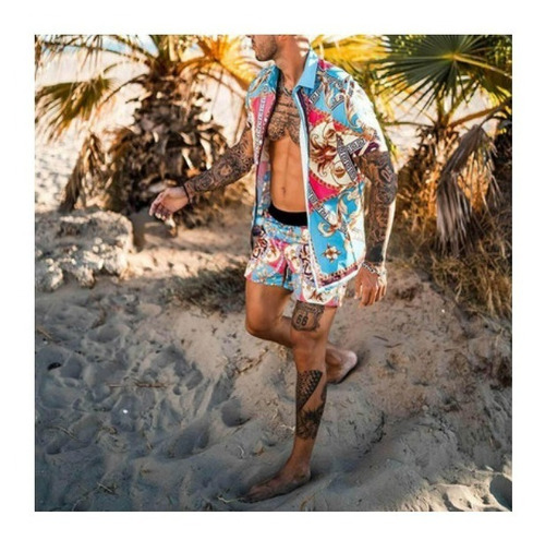 Conjunto De Pantalones Cortos De Playa De Manga Corta Con Es