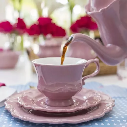 Conjunto de xícaras e bule de porcelana para chá ou café 15 peças