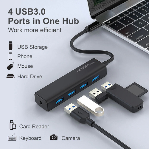 Mini Hub Argomtech De 4 Puertos Usb 3.0 Conexión Usb Tipo-c