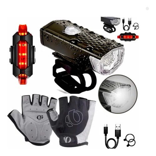 Luva Bike Farol Lanterna Led Recarregável Usb Bicicleta  Kit