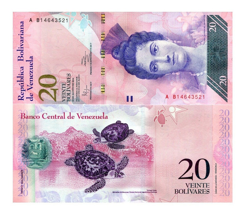 Billete De Venezuela 20 Bolívares, Tortugas De Carey 2014